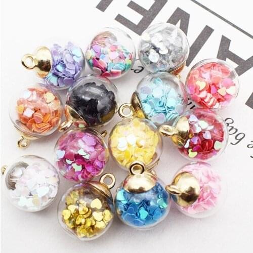10pcs / Bag Popular Heart-shaped Resin Sheet 16x21mm Shiny Glass Ball Pendant DIY Necklace Hair Rope Earrings 14colors