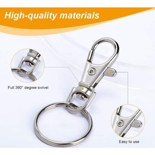 100 Pcs Swivel Snap Hooks with Key Rings Lobster Claw Clasps S/M/L Assorted Size