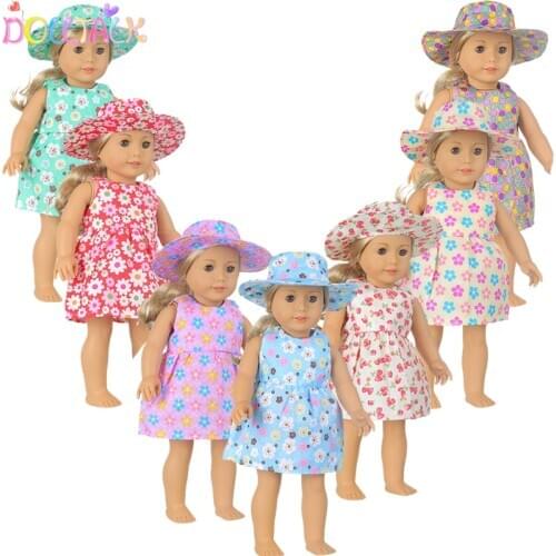 Doll Talk Doll Dress Fit For American 18inch Girl Doll Clothes For 43cm Baby Doll Reborn Babies Clothes Dress+Hat Set