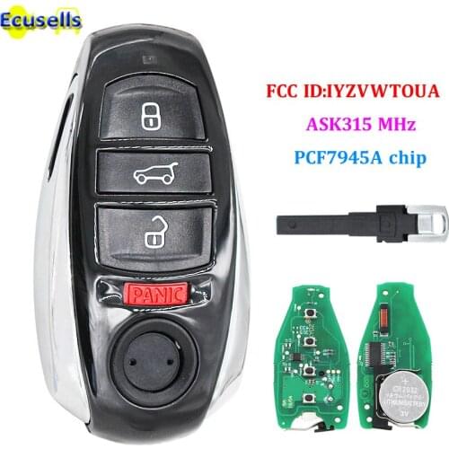 3+1/4 button ASK 315MHz remote key PCF7945A-HITAG VAG chip for VW VOLKSWAGEN Touareg HU66 FCC: IYZVWTOUA with concave position