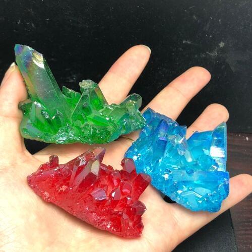 3pcs Beautiful Aura Crystal Cluster Angel Aura Titanium Quartz Crystal Stunning Rainbow Specimen Minerals Reiki Healing Chakra