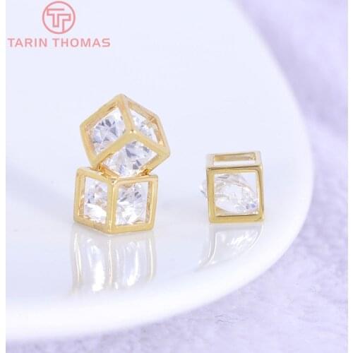 6PCS 5MM 6MM 8MM 24K Champagne Gold Color Plated Brass with Zircon Cube Charms Pendants High Quality Diy Jewelry Accessories
