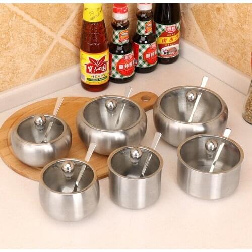 304 Stainless Steel Seasoning Jar Tomato-shaped Seasoning Storage Box Glass Lid with Spoon Kitchen Supplies Kitchen Accessories