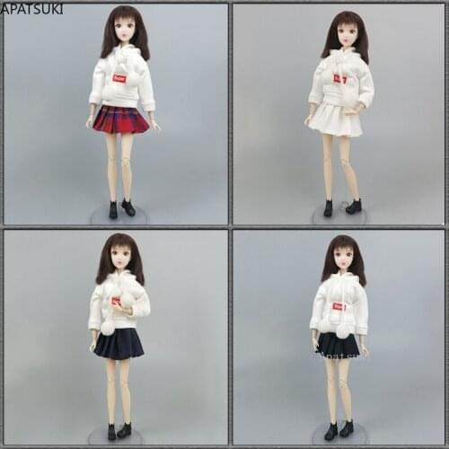 4sets/lot Red Super White Top Hoodie Sweatshirt + Pleated Skirt Clothes Set for Barbie Doll Outfits 1/6 Dolls Accessories Toys