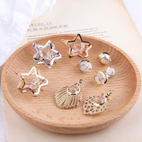 6pcs Hot Sale Glass Pentagram Stereo Leaf Opal Pendant Vintage Drop Earrings Necklace Material Diy Jewelry Accessories Finding
