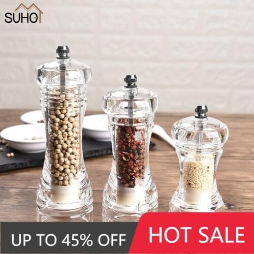 The New Acrylic Grinder Salt Pepper Mill Grinder Manual Pepper Grinder Salt Spices Mill Shaker Transparent Grinding kitchen Tool