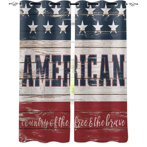 Independence Day American Vintage Wood Blackout Curtains For Bedroom Blinds Drapes Window Curtains For Living Room High Shading