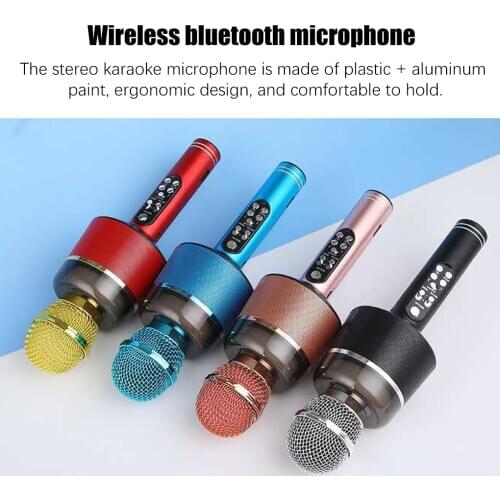 Bluetooth V5.0 Karaoke Microphone Wireless Handheld Microphone Portable Speaker Home KTV Player LED Lights Singing Recorder Mic