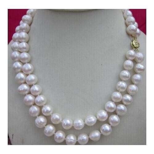 Noble jewelry 2 row 9-10MM NATURAL WHITE SOUTH SEA PEARL NECKLACE 18 INCH