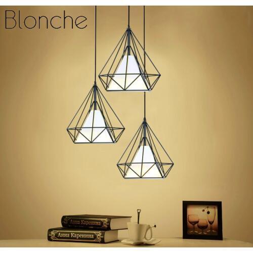 Blonche Pendant Lamp Iron Art Hanging Lights for Living Room Diamond Shape Home Decor Lighting E27 Industrial Loft Luminaire