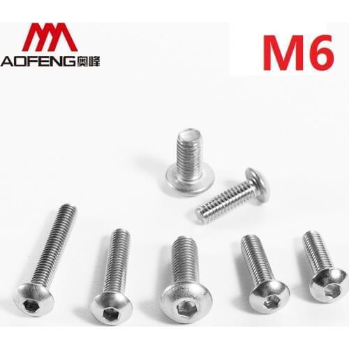 6mm 304 Stainless Steel Hexagon Socket Pan Head Screws M6 x 8 10 40 45mmCup Head Heaxagon Socket Bolts