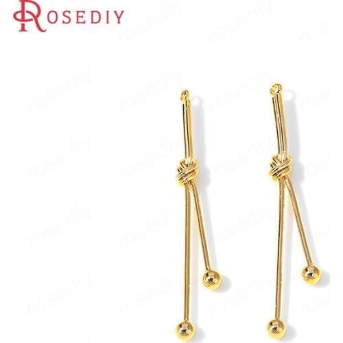 C889)6 pieces 13x55mm Hanging Hole 2mm 24K Gold Color Brass Tassel Charms Pendants High Quality Jewelry Findings Accessories