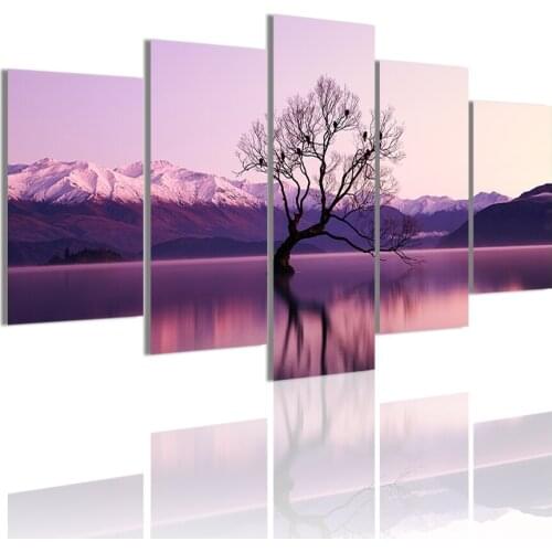 Black Withered Tree Surounded Water Natural 5 Panels Canvas Painting Poster Wall Art Print Picture Living Room Home Decor Frame