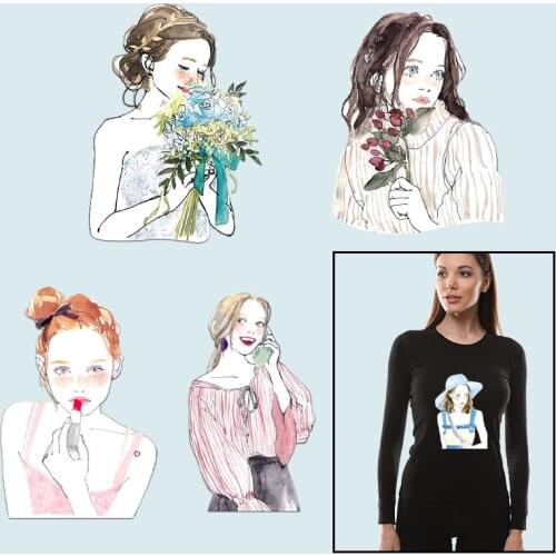 Flowers Love Smile beauty Thermal transfer printing Thermal Stickers Applique on Clothes Heat Transfer PVC Patch