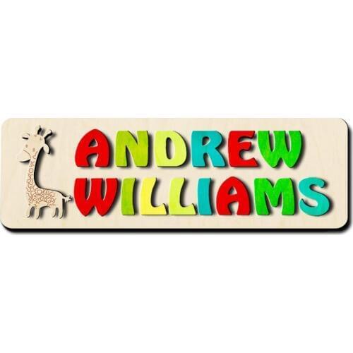 Wooden Giraffe 2 Names Puzzle Personalized Wood Toy for Child Custom Wood Alphabet Letters Educational Toy Nursery Decoration