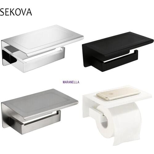 White &Mirror Chrome Polished & Black & Brushed Stainless Steel Toilet Paper Holder Top Place Things Platform 4 Choices