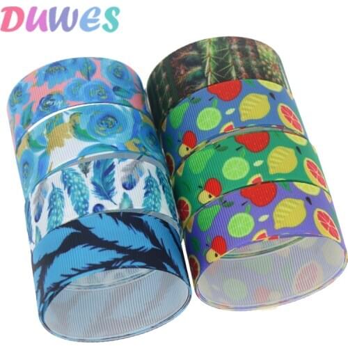 DUWES 50yards fruit feather flower cactus Printed Grosgrain Ribbon Accessory Hairbow Headwear Decoration DIY Wholesale OEM D1259