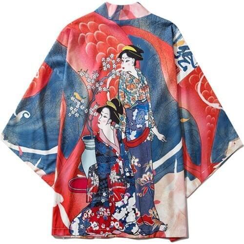 Japanese Ukiyoe Printed Kimono Yukata Women Harajuku Hip Hop Fashion Casual Cosplay Jacket Summer Loose Cardigan Kimono Men