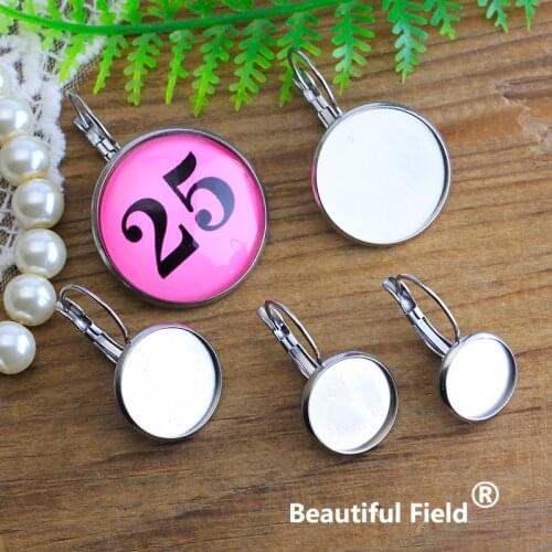 Stainless Steel 8mm 10mm 12mm 14mm 16mm 20mm 25mm Round Cabochon Earring Hooks Ear Setting Cameo Base Blank Tray Do Not Fade