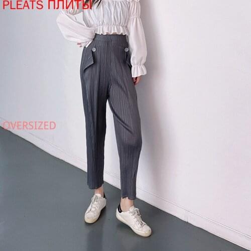 Miyake Pleated Pants Womens High Waist Slimming Casual Straight-leg Pants New All-match Pants Thin Section PLEATS Pantalones