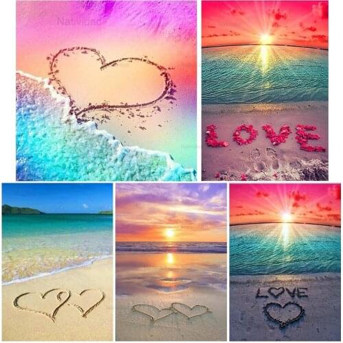 Natividad 5D Diy Diamond Painting Love Heart Shape Cross Stitch Kit Embroidery Love and Beach Mosaic Home Decor Hobby Craft