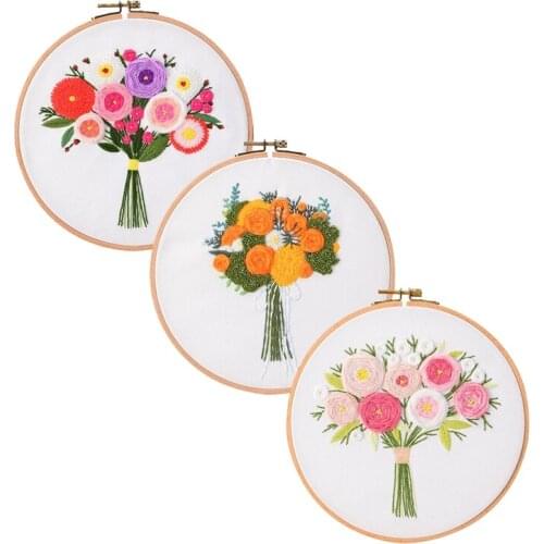 Embroidery Starters Kit with Pattern for Beginners, 3 Pack Cross Stitch Kits, 3 Pack Embroidery Hoops, Needlepoint Kit