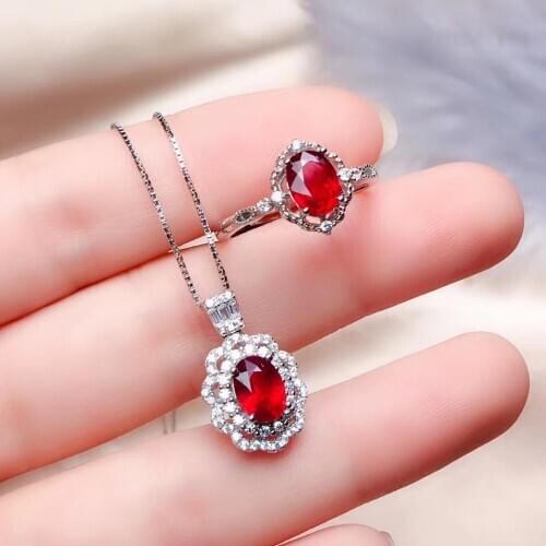 New Arrival Real Natural Ruby jewelry set Natural Real Ruby 925 sterling silver 1pc Ruby pendant,1pc Ruby ring
