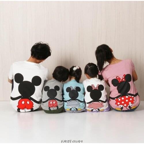 Family matching clothes mother father daughter son kids baby T-shirt Parent-child Mickey Mouse Minnie Print T-shirt Tops Disney