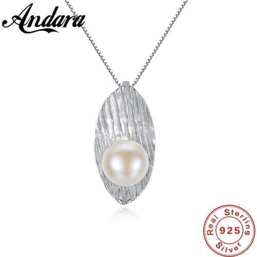 Natural Pearl Necklace Pendant For Women 925 Sterling Silver Box Chain Necklace Fashion Jewelry