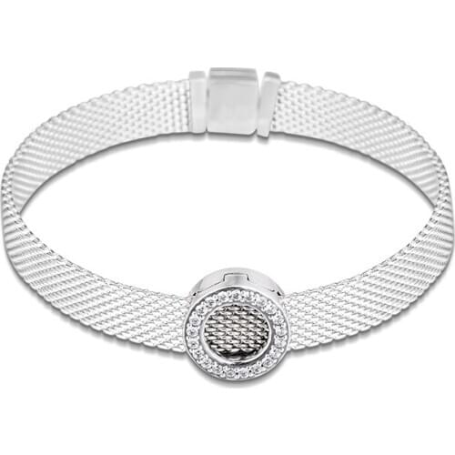 Fits for Pandora Charms Bracelets Reflexions Circle of Pave Clip Beads 100% 925 Sterling Silver Jewelry Free Shipping