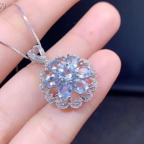 Natural Good Color Aquamarine Pendant Luxury 925 Silver Pendant Necklacefor Women Wife Anniversary Gift Daily Wear