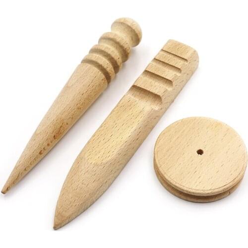 Multi-Size Leather Wood Slicker Leather Solid Wood Round Burnishing Edge for Polished Edge Leather Craft Working Tool