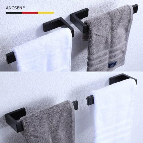 Towel Holder Bathroom Towel Rack Hanger Black Stainless Steel Wall Single Towel Ring Left Or Right Openings Versatile New Style
