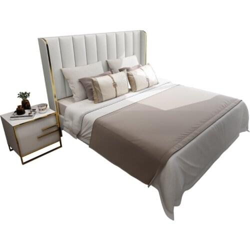 Postmodern Hong Kong-style light luxury leather bed 1.8 meters 1.5 meters simple master bedroom wedding bed