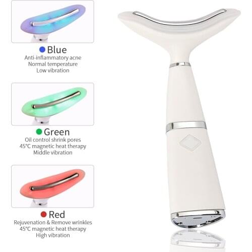 Neck Face Beauty Device Face Massager Neck Lift Anti Wrinkles 3 Colors LED Photon Skin Tightening Lifting Reduce Double Chin