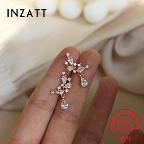 INZATT Real 925 Sterling Silver Geometric Zircon Water Drop Stud Earrings For Fashion Women Cute Fine Jewelry Drop Shipping