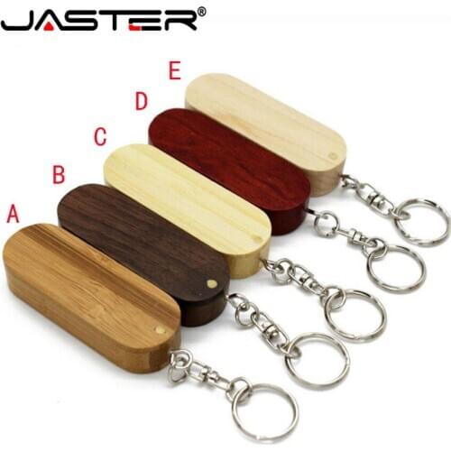JASTER Wooden rotatable USB flash drive 4GB 16GB 32GB 64GB U disk memory stick with metal keychain gifts 1PCS free custom logo