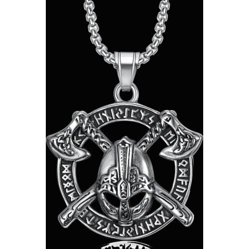 Vintage Viking Axe Helmet Pendant Necklace Choker for Men Odin Raven Slavic Amulet Solider Jewelry Best Gift