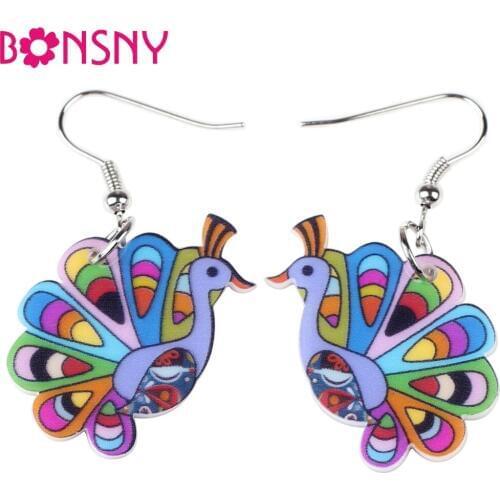 Bonsny drop peacock earrings acrylic dangle new 2016 spring summer girls woman fashion jewelry accessories cute animal design