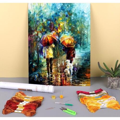 Friends With A Dog Printed Water-Soluble Canvas 11CT Cross Stitch Embroidery Patterns DMC Threads Craft Handmade Gift