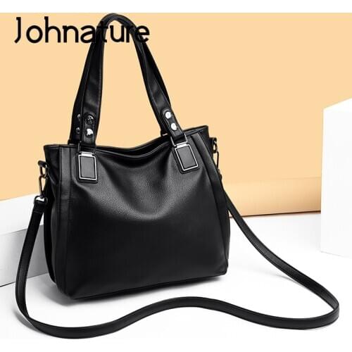 Johnature Women Bag 2020 New Fashion Commuter Large Capacity Handbag Leisure Solid Color Pu Leather Shoulder & Crossbody Bags