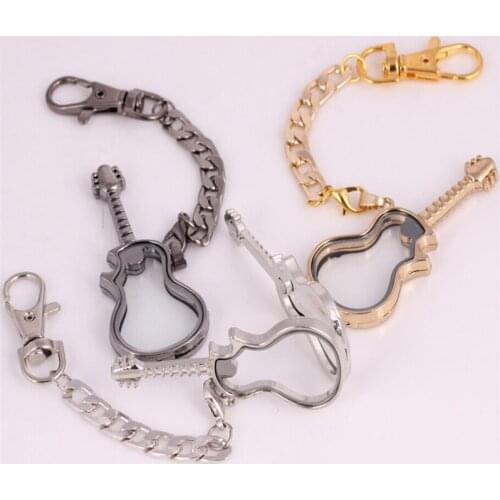 1Pc Vintage Glass Music Guitar Floating Memory Photo Pendant Locket Keychain Handmade Women Souvenir Gift Jewelry Accessories