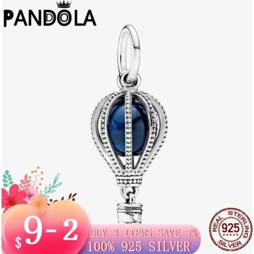 2021 Sale Real 925 Sterling Silver Blue Air Balloon Travel Beads Fit Original Pandora Bracelets DIY Jewelry Making For Women