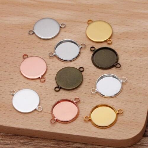 500pcs Copper plated 10mm 12mm 14mm 16mm 18mm 20mm 25mm double hole round tray bezel blank pendant base cabochon settings