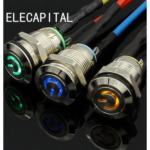 Car Compurter 12mm 3V 5V 12V 220V Angel Eye Aluminum Metal LED Power NO Push Button Switch Self-reset Metal Switch Normally Open