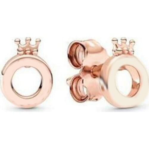 Free Shipping Authentic 925 Sterling Silver Rose Polished Crown O Stud Earrings For Original Women DIY Jewelry S925 Earring