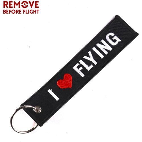 Remove Before Flight Car Key Holder OEM Keychain Jewelry Embroidery I LOVE FLYING Key Ring Chain for Aviation Gifts Luggage Tags