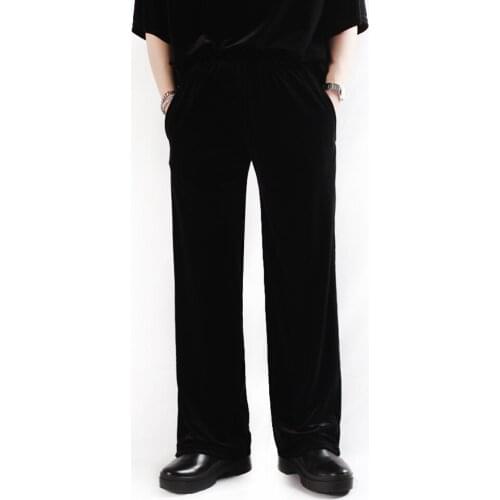 Mens pants loose size new fashion high street style versatile casual pants bright velvet wide leg pants straight pants mens pa