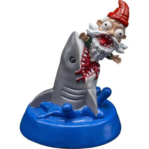 Resin Figurine Decoration, Bloody Shark Eating Gnome Craft Ornament for Indoor / Outdoor