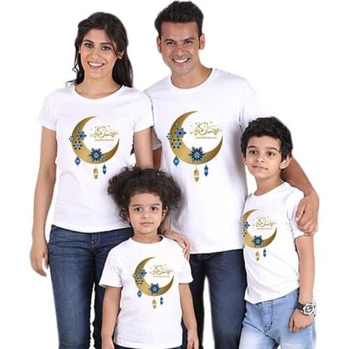 Ramadan Kareem Moon T-Shirt Muslim Festival Cotton Family Matching Outfits Dad Mom and Kids Eid Al Fitr Holiday Family T Shirt